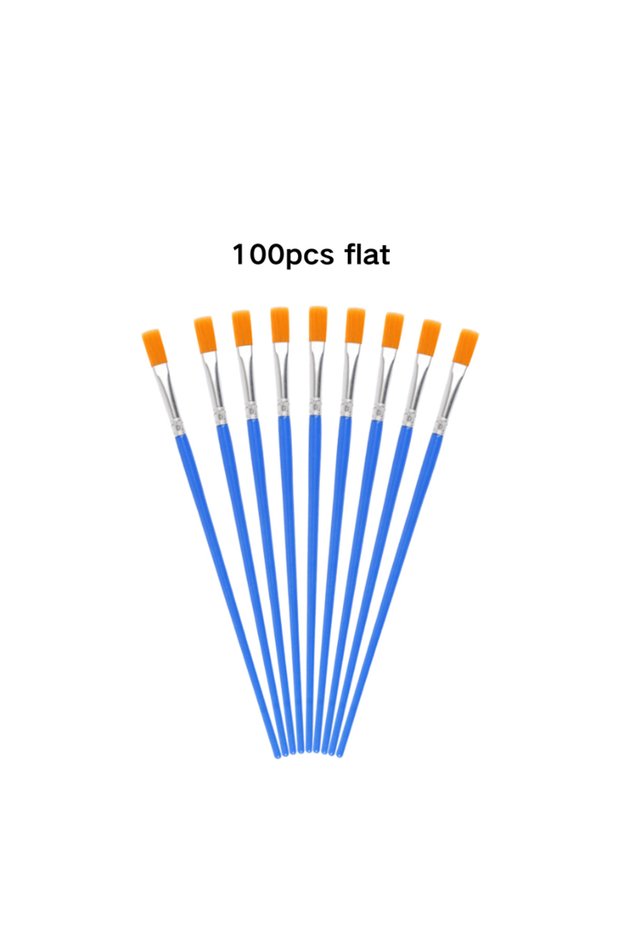 100pcs flat Multi-Pack Blue Plastic Handle Paint Brushes, Pointed & Flat Tip for Acrylic Watercolor