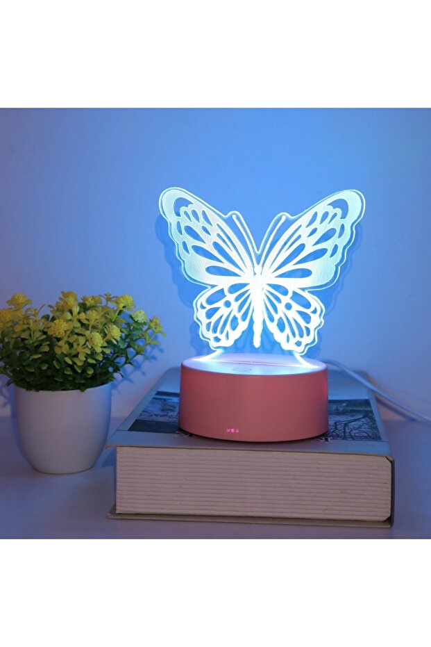 RGB Pink 3D Butterfly Creative Night Light USB Home Decoration Table Decoration Living Room Bedroom