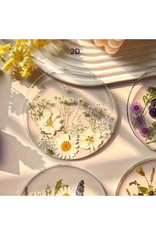 3 1/4PC 2D Round Colorful Printed Coasters Transparent Artistic Floral Coasters Wedding Birthday Tab