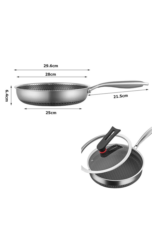 29.6cm with lid LMETJMA Stainless Steel Frying Pan Nonstick Honeycomb Fry Pan With Lid Induction Cer
