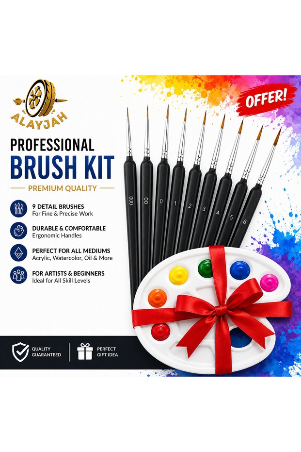 , Professional Artist Miniature Detail Paint Brush Set, 11-Piece, Sharp Tips for Precise, Clear, and Fine Artwork Drawing 20100330