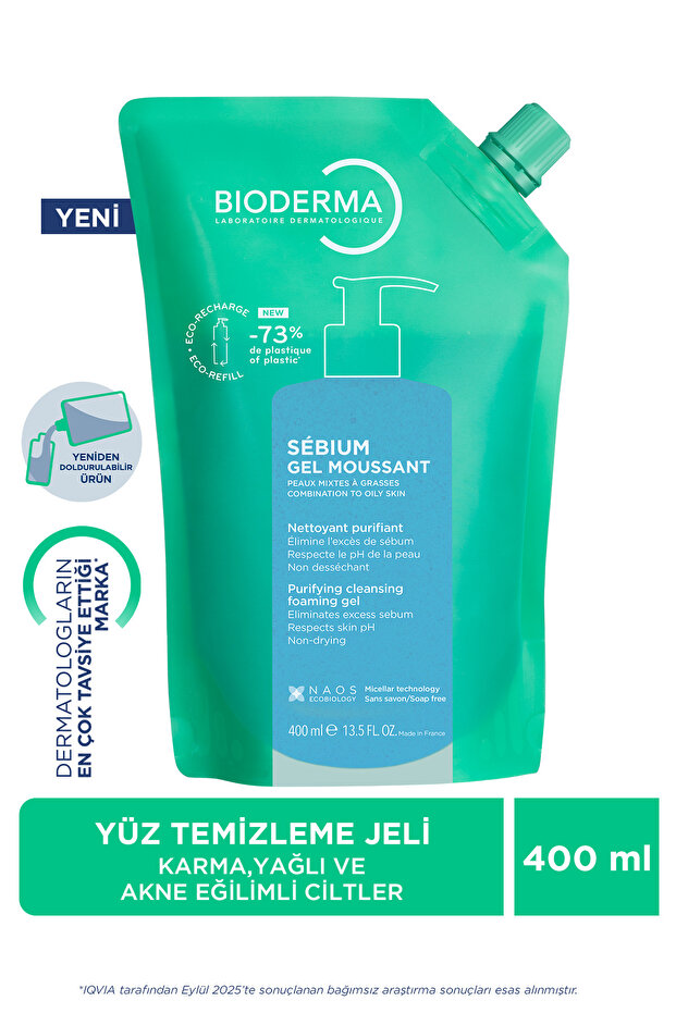 Sebium foaming gel refill for oily and acne-prone skin, cleansing gel refill pack 400ml