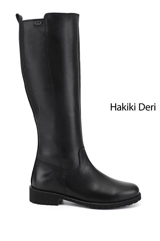 Women/Girls Black Zippered Rubber Sole Genuine Leather Boots