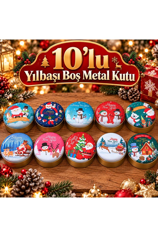 10-Piece Christmas Patterned Metal Candle Box – Empty Metal Box – 7.3 X 3.5 cm – for Candle Making and Gifts