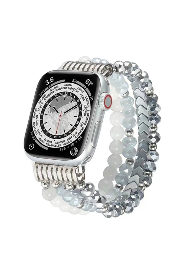 38mm 40mm 41mm Silver Beaded Compatible Apple Watch Band 38 40 41 42 44 45mm for Women, iWatch Serie