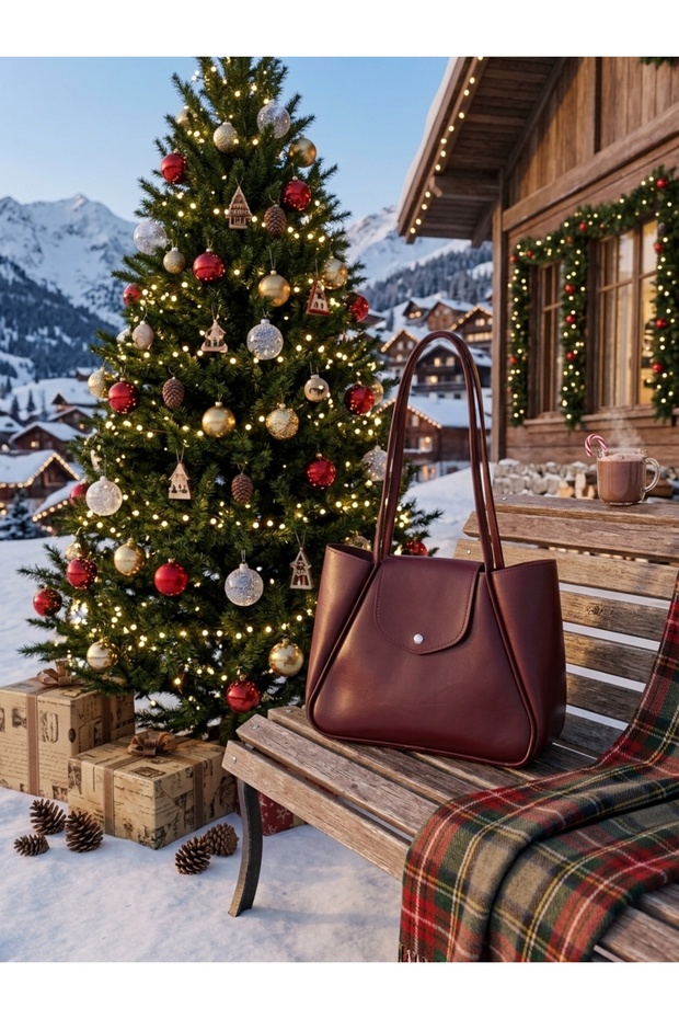 Women's Burgundy Faux Leather Magnetic Puppy Hand and Shoulder Bag