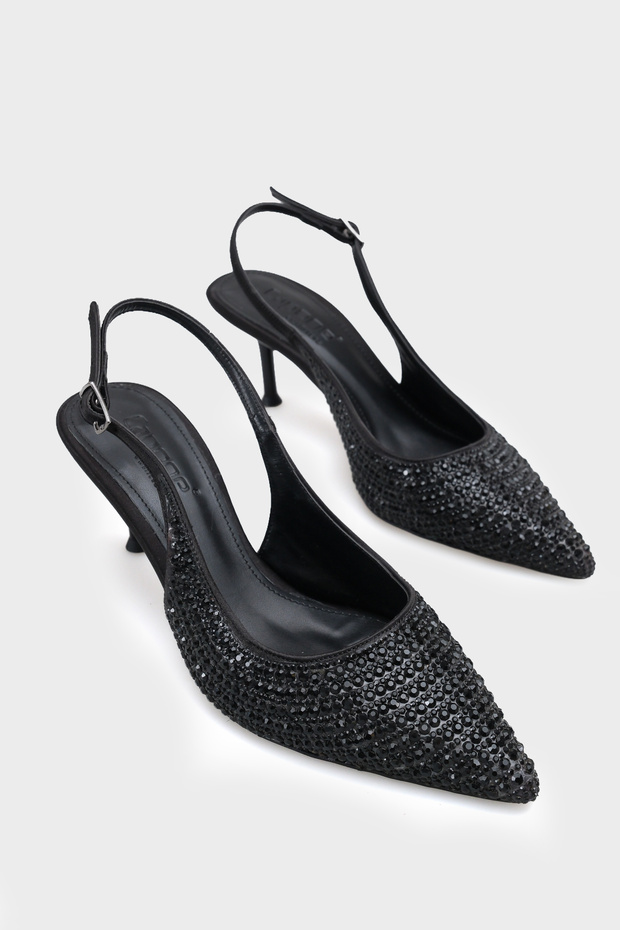 Laryssa Full Stone Pointed Toe Satin Slingback Women's Heeled Wedding Shoes