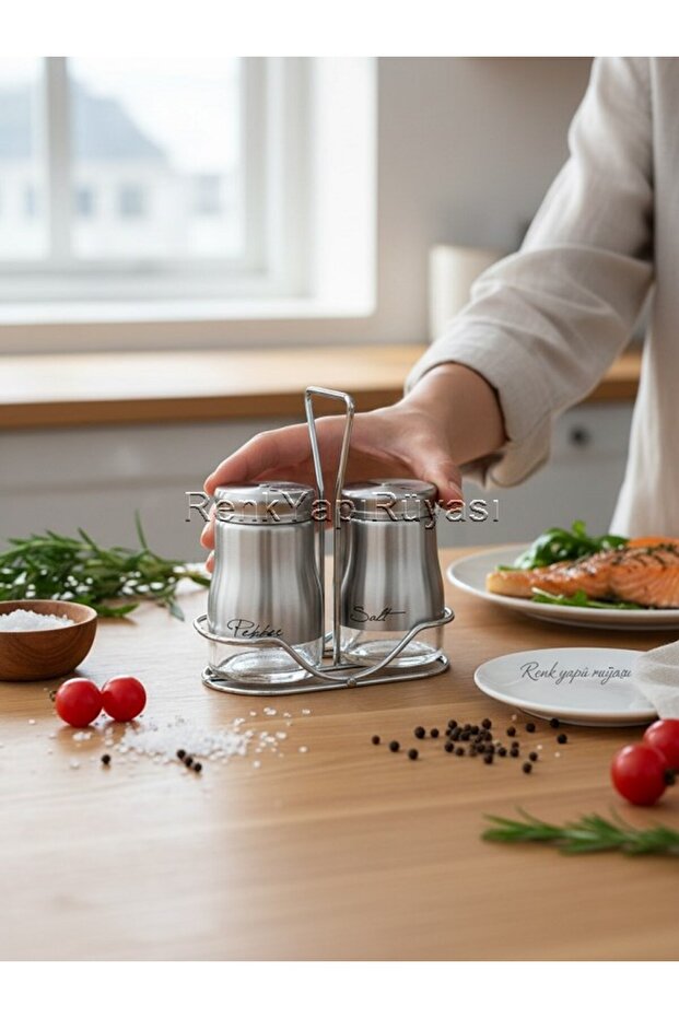 2-Piece Ceilk In-Body Glass Cylinder Salt and Pepper Shaker Stainless Tabletop Salt and Pepper Shaker