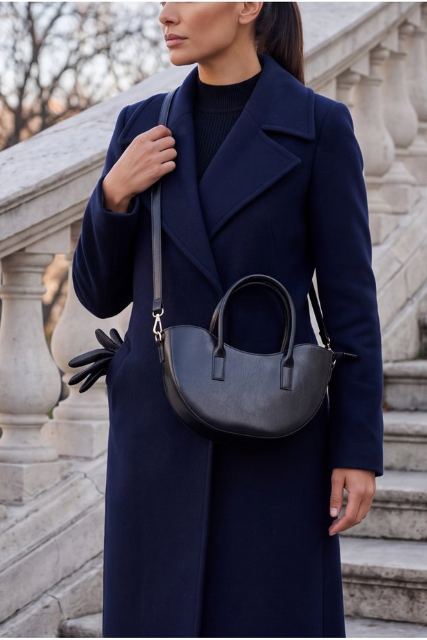 Women's Zipper Closure Hand and Shoulder Bag Foren Black