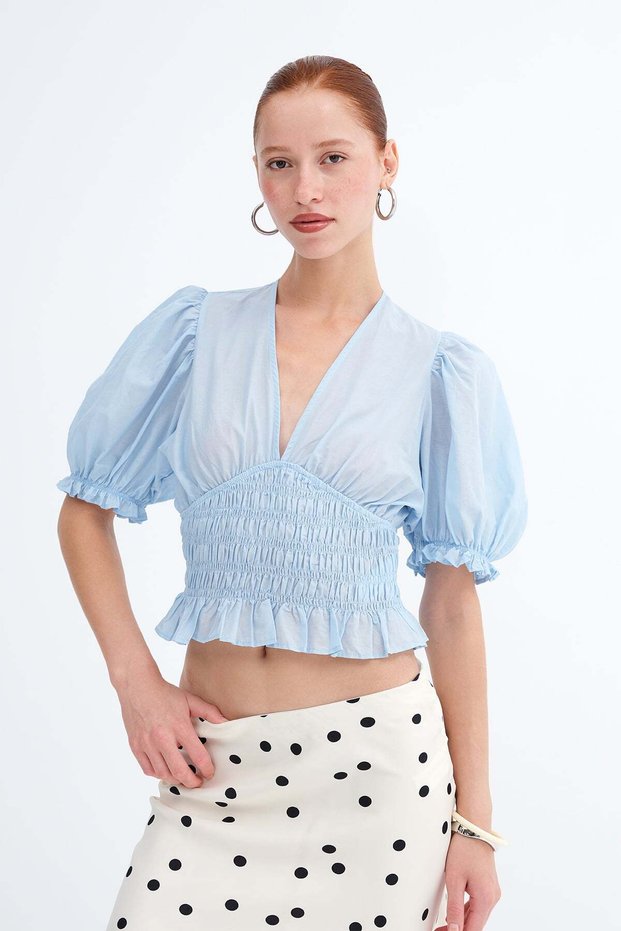 Balloon Sleeve Gathered Blouse P19479