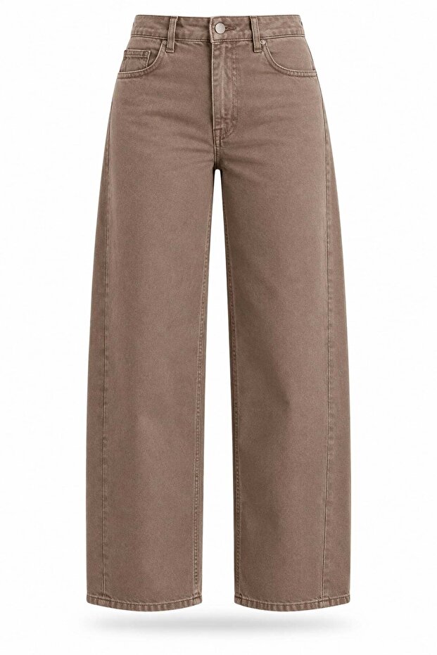Camel Stitched Detailed Straight Cut Jeans 535