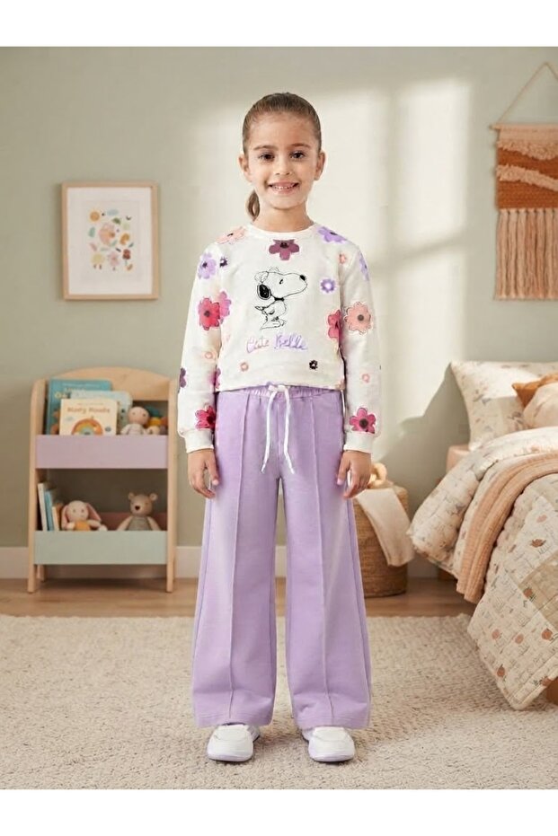 Girls' Cute Belle Floral Printed Long Sleeve Tracksuit Sweatshirt Set