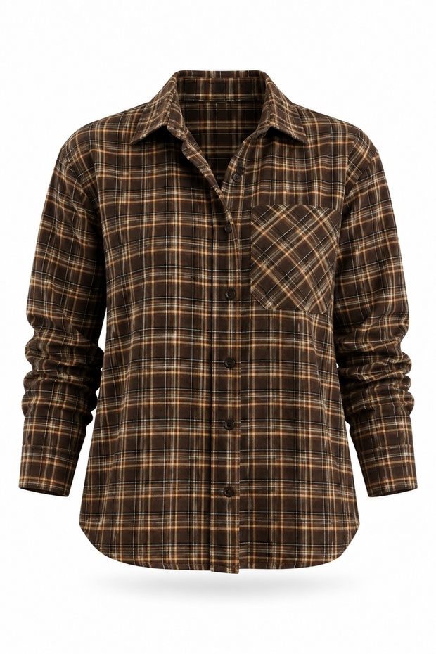 Brown Plaid Pattern Pocketed Shirt 3312