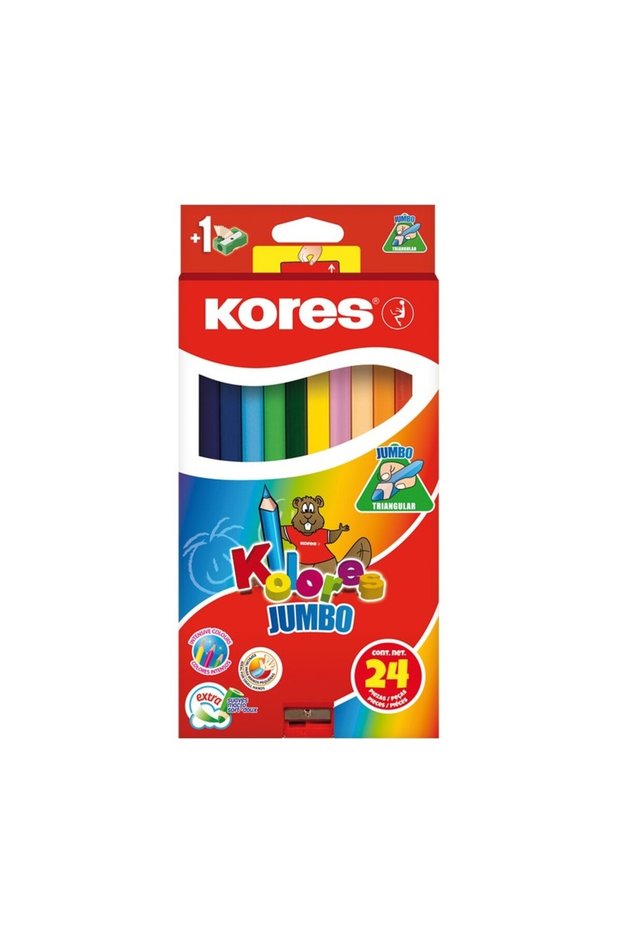 24 COLORED PENCILS + SHARPENER. TRIANGULAR JUMBO