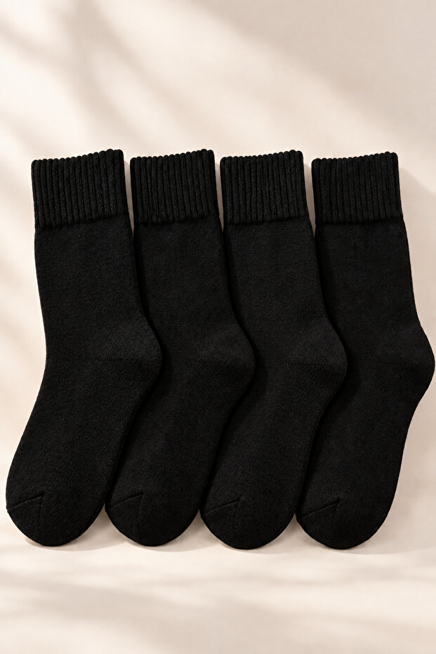 4 Pairs Men's Thick Winter Lambswool Wool Socks Black