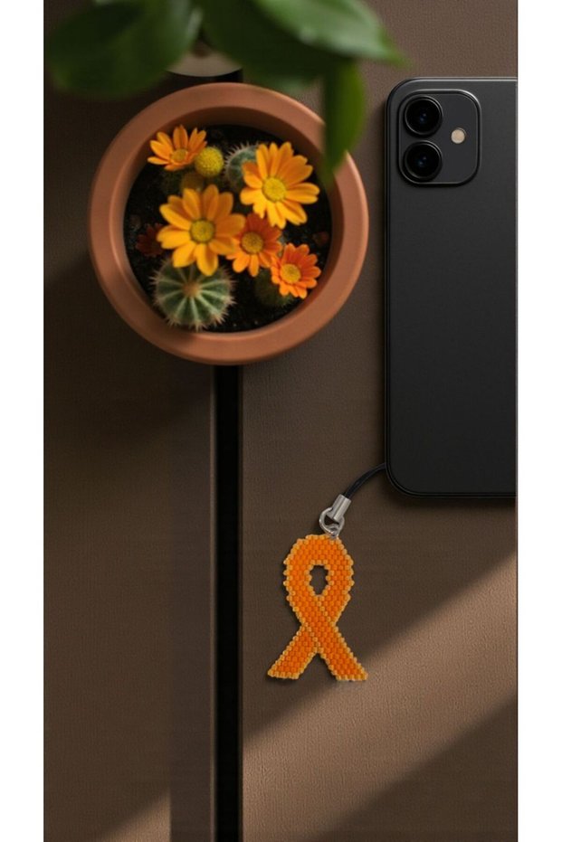 Miyuki Beads Symbol of Fighting Against Violence Ribbon for Women Phone Charm - Charm