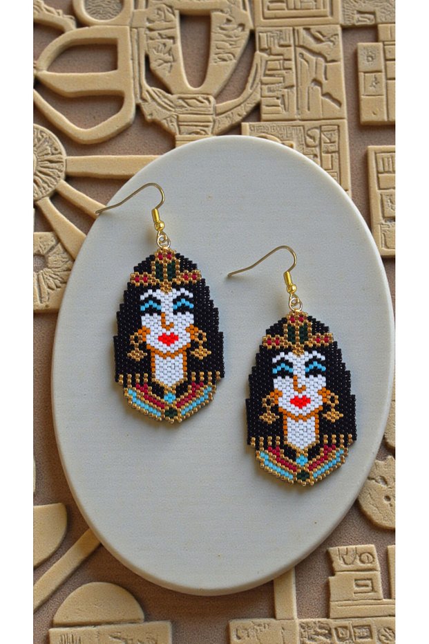 Miyuki Beads Handmade Cleopatra Egyptian Pharaoh Earrings 2
