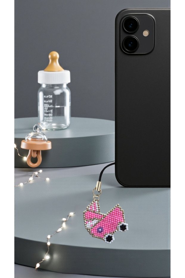 Miyuki Beads Handmade Pink Baby Stroller Phone Charm - Charm 1