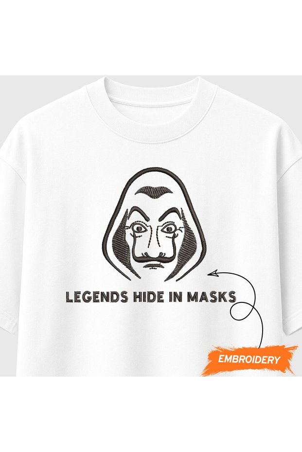 La Casa De Papel Mask Money Heist Embroidered T-Shirt Unisex 100% Cotton
