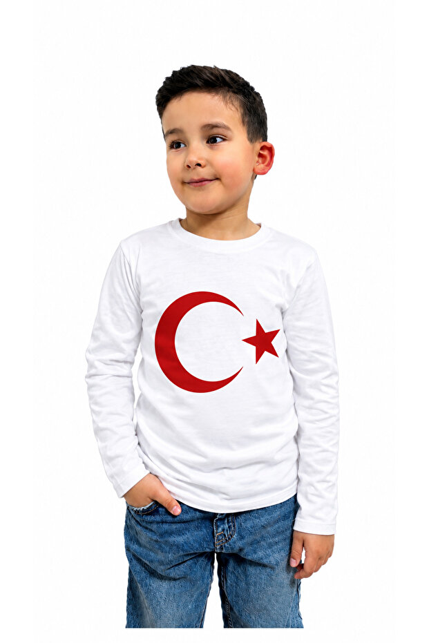 100% Cotton Ay Yildiz White Long Sleeve T-Shirt Badi April 23 May 19 August 30 Ceremony Celebration