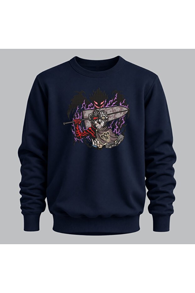 Asta Black Clover Anime Embroidered Crew Neck Sweatshirt Unisex