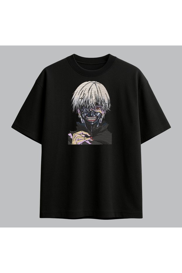 Ken Kaneki Tokyo Ghoul Anime Embroidered T-Shirt Unisex 100% Cotton