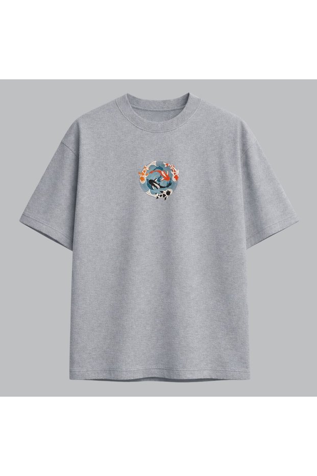 Koi Fish Yin Yang Minimal Embroidered T-Shirt Unisex 100% Cotton