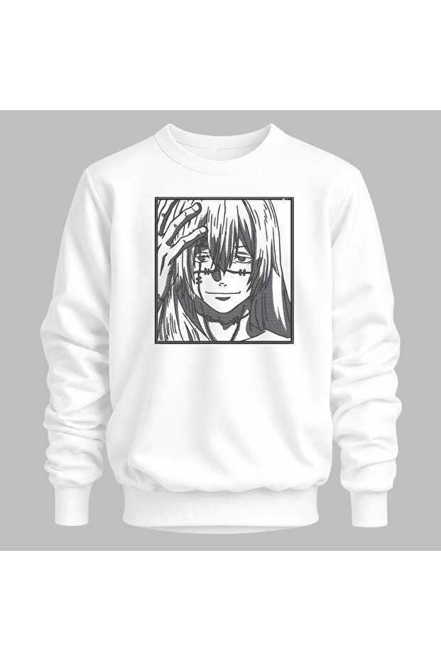 Mahito Jujutsu Kaisen Anime Embroidered Crew Neck Sweatshirt Unisex