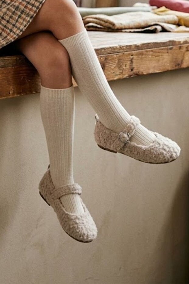 Cream Plush Teddy Girls' Shoes