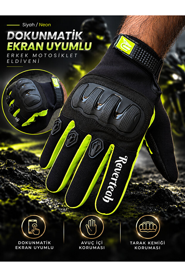 Revertech Aura Black / Neon - Touchscreen Compatible Men's Motorcycle Gloves