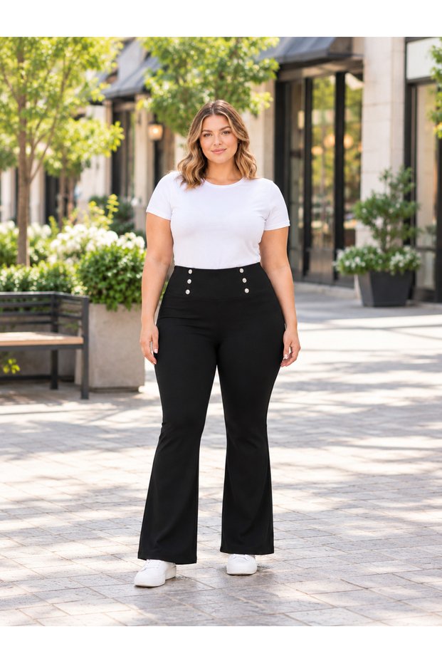 Curve Plus Size Spanish Leg High Waist Gathering Black Leggings Pants.2026