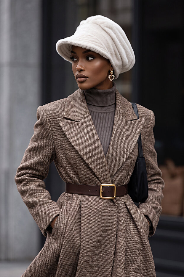 Winter Women's Plain Cashmere Hat with Visor, B-73Dk, Cream