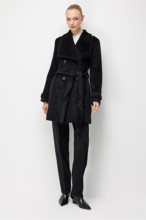 Belted Plush Coat Black