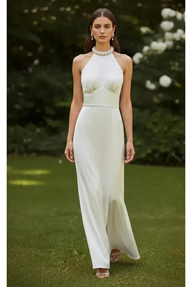 Off-White Halter Neck Party Dress