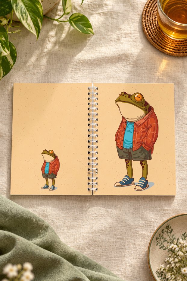 Frog Animal Patterned A5 Spiral Colorful Notebook 45 Sheets 90 Pages 300 Gr Cover Pytkdftr007