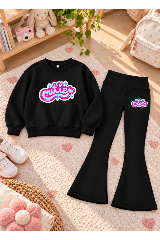 Girl's Crew Neck Sweatshirt and Spanish Leggings Set, 2-Piece Printed Set