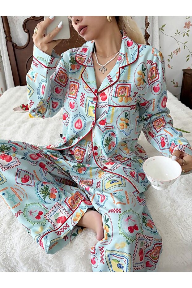 Women's Vintage Fruit Print Pajama Set