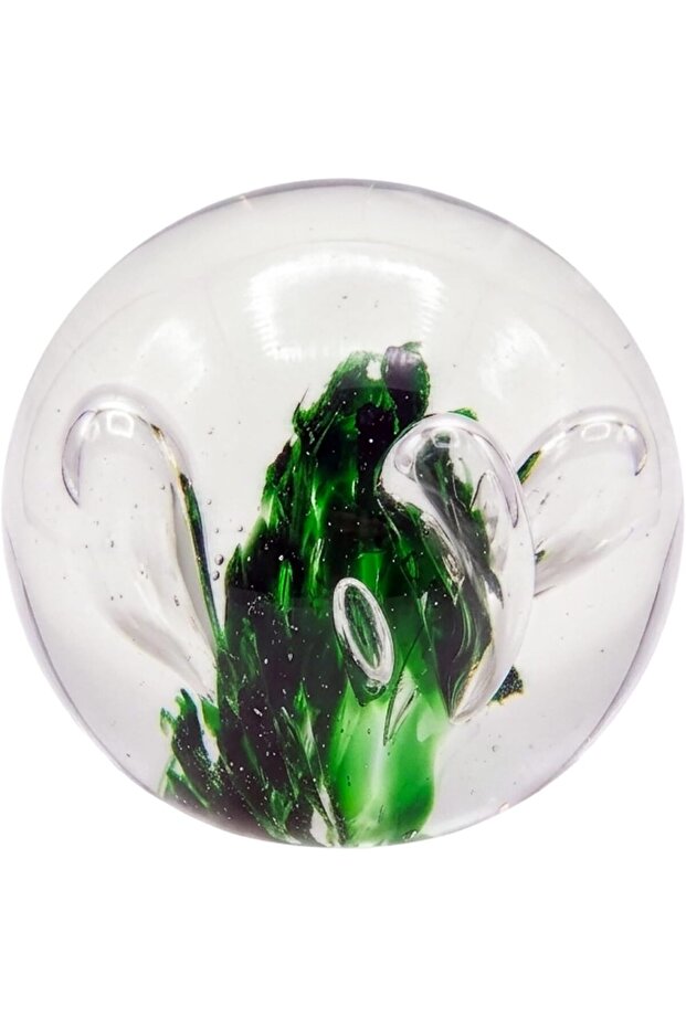 Latas Vintage Style Glass Paper Weight With Beautiful Green And Clear Bubbles Design for Office Desk/Study Table 01