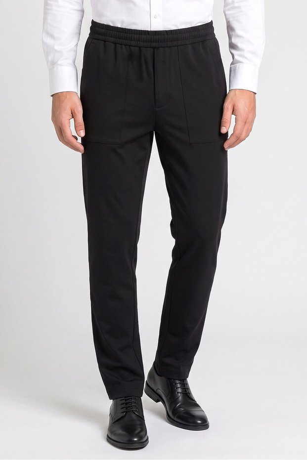 Men Sportswear Fit Plain Outdoor Trackpants, Black