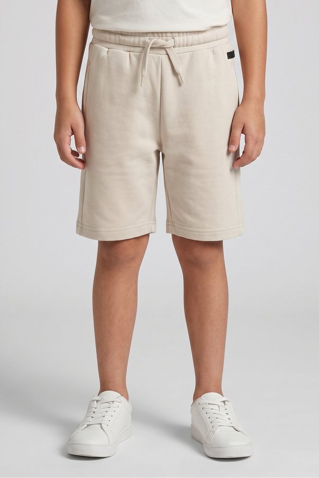 Kids Boy Brand Logo Basic Shorts, Beige