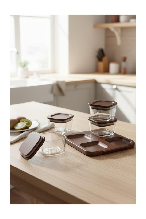 Set of 4 Breakfast Storage Containers with Acacia Wood Lids