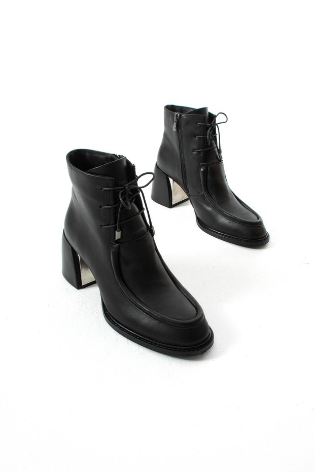Malia Women's Genuine Leather Black Thick Heeled Boots
