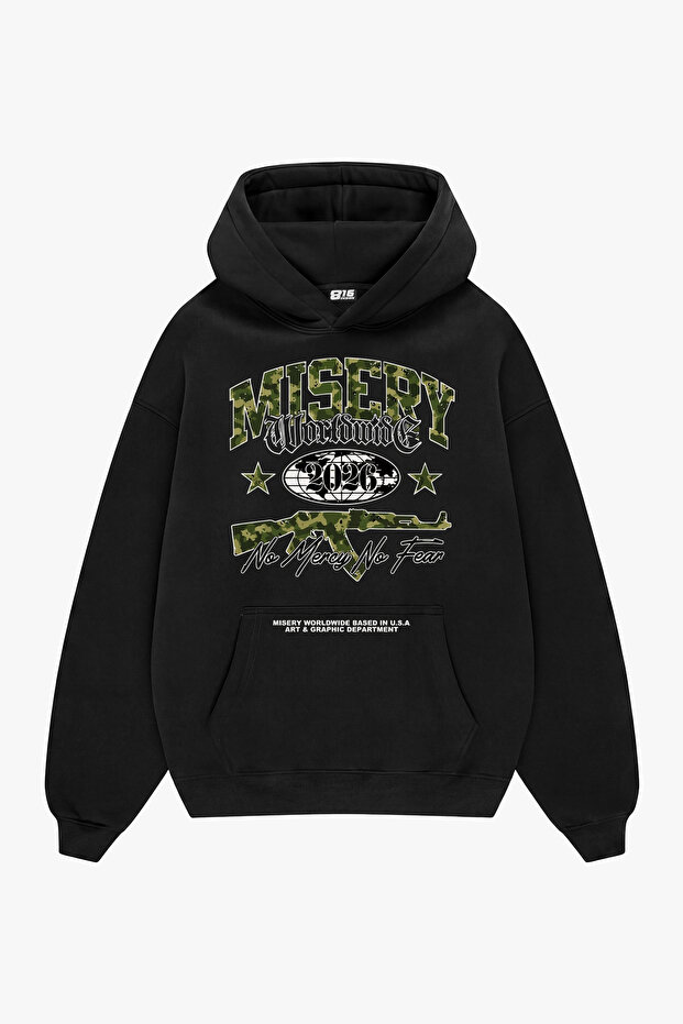 Misery Worldwide Printed Oversize Unisex Black Hoodie
