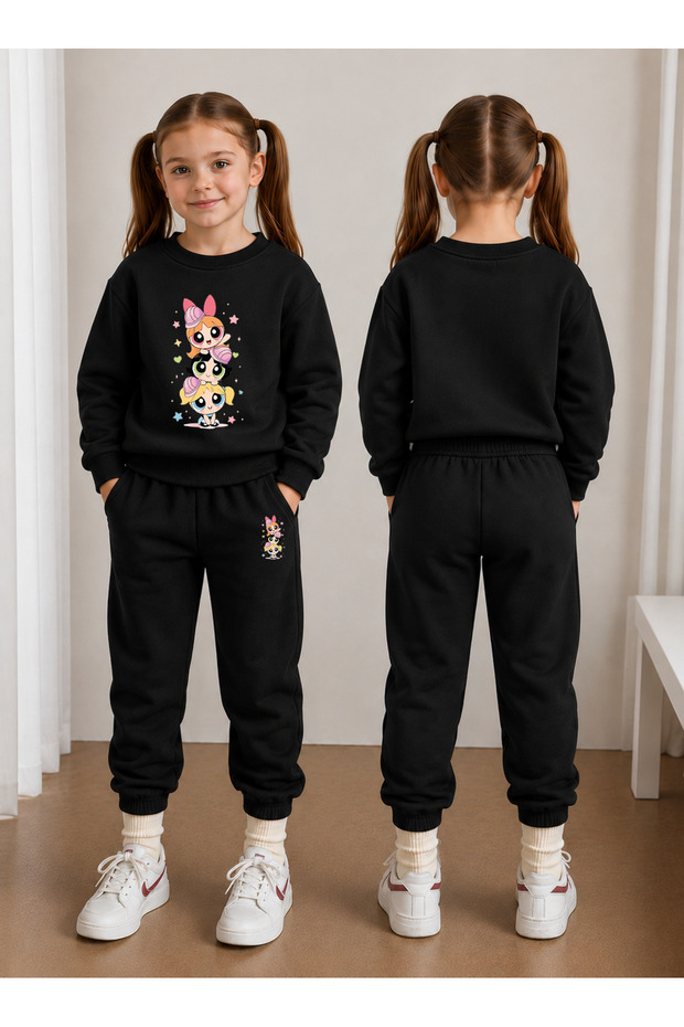 Crew Neck Sweatshirt Tracksuit Set for Girls, 2-Piece Printed Top and Bottom Set