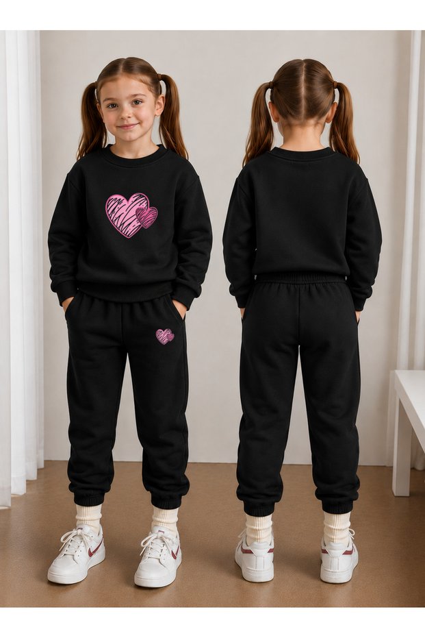 Crew Neck Sweatshirt Tracksuit Set for Girls, 2-Piece Printed Top and Bottom Set