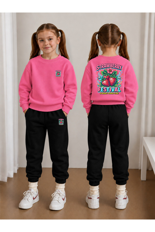 Crew Neck Sweatshirt Tracksuit Set for Girls, 2-Piece Printed Top and Bottom Set