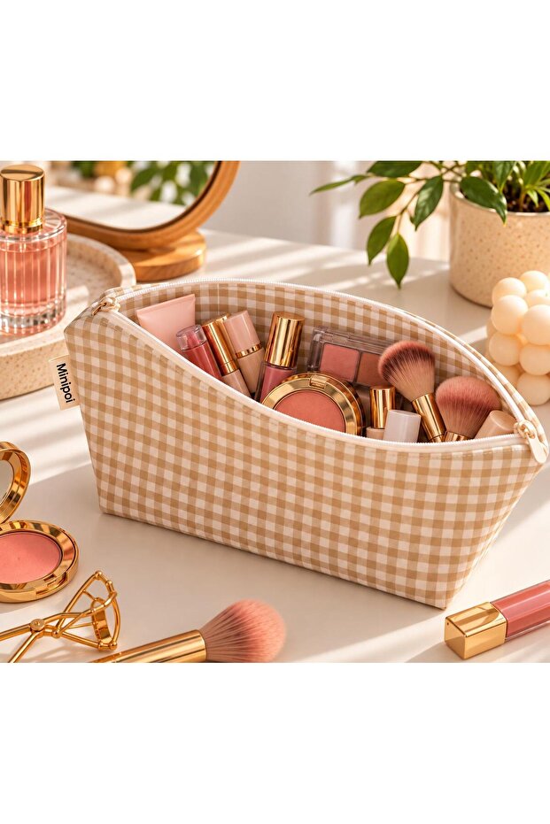 Gingham Washable Single Compartment Pencil Case or Makeup Bag