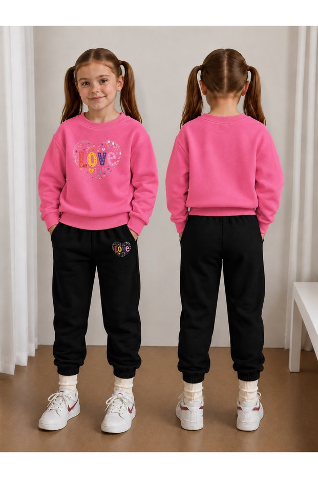 Crew Neck Sweatshirt Tracksuit Set for Girls, 2-Piece Printed Top and Bottom Set