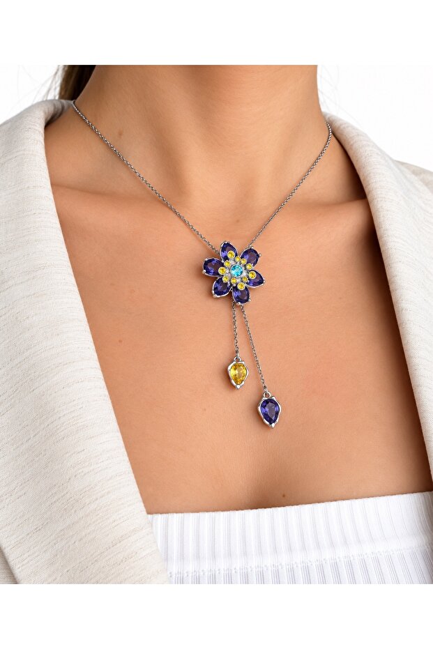 Purple Idylila Flower Cutout Y Necklace