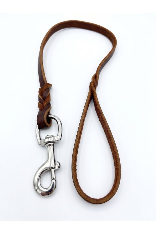 Genuine Leather Dog Walking Collar with Knitted Detail 75 cm (1.5 cm Width)